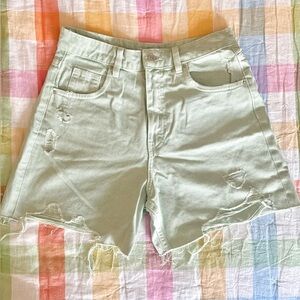 ZARA Light Mint Distressed high rise mom style Shorts
